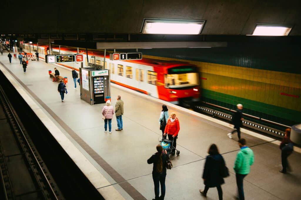 People on the train station in the concept of services and amenities in Romford.