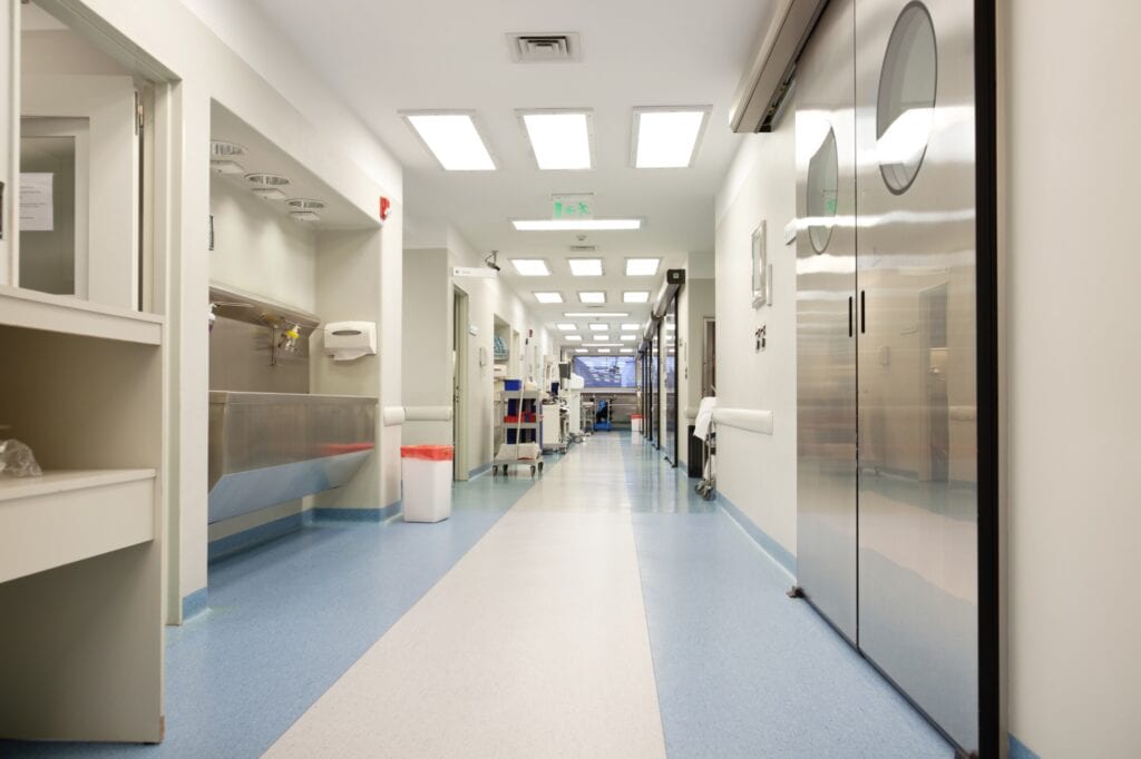 An empty hospital corridor