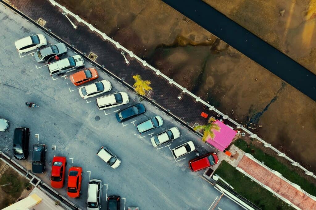 Bird's eye view of parked cars