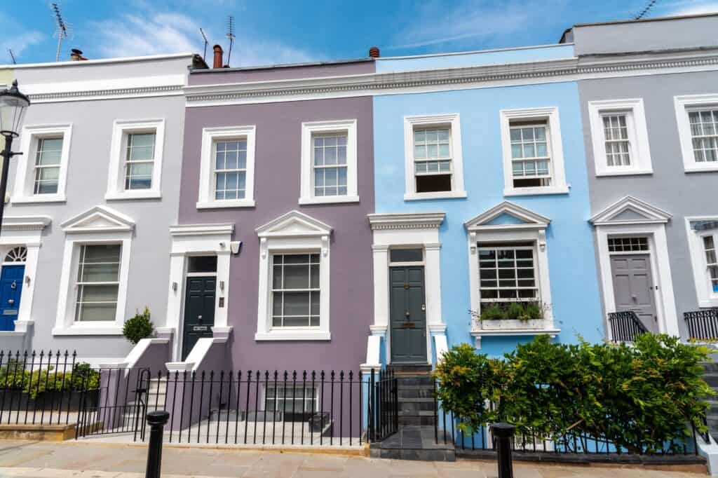 Colourful row of houses on a sunny day